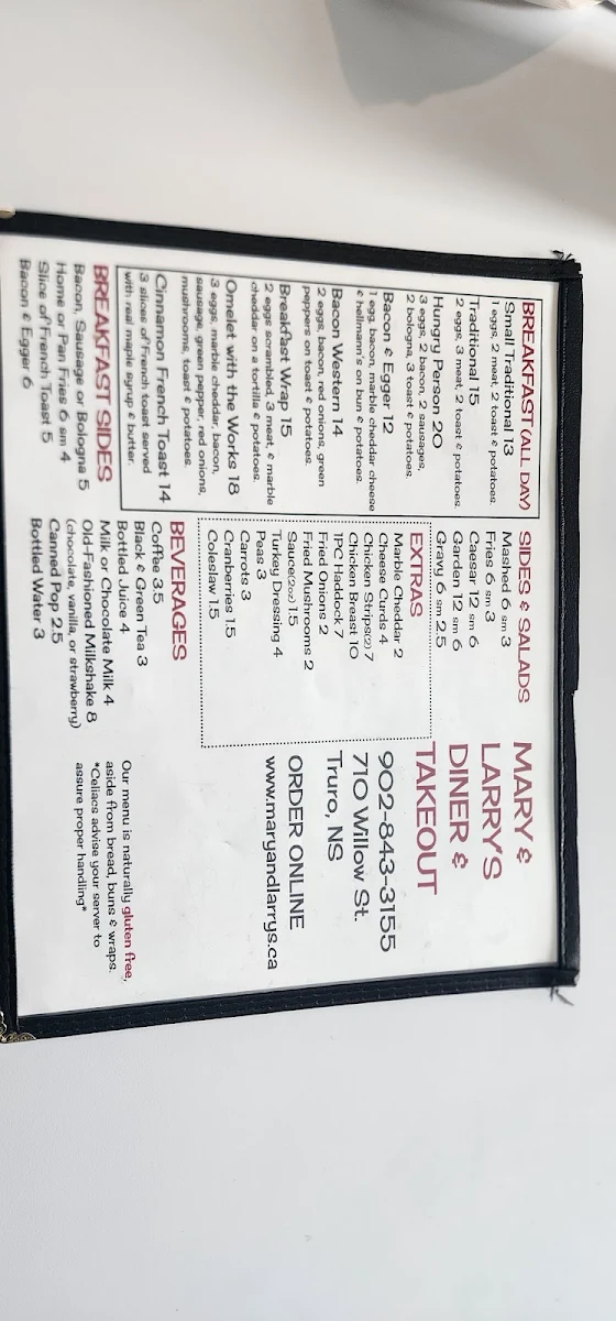 Menu, Mary & Larry's Diner & Takeout