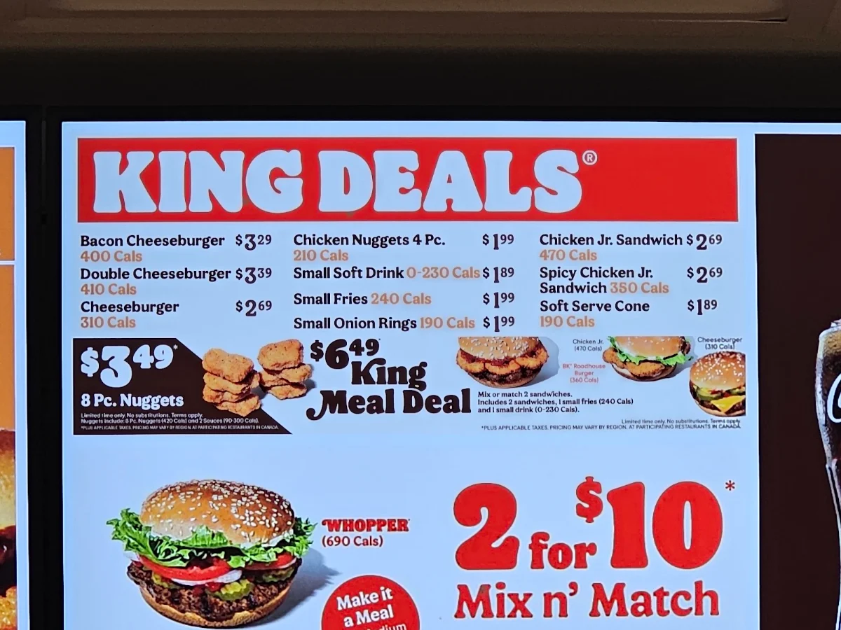 Menu, Burger King