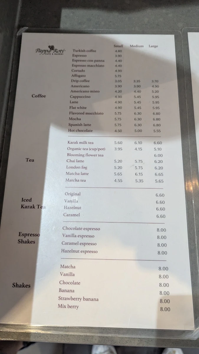 Menu, PappaRoti