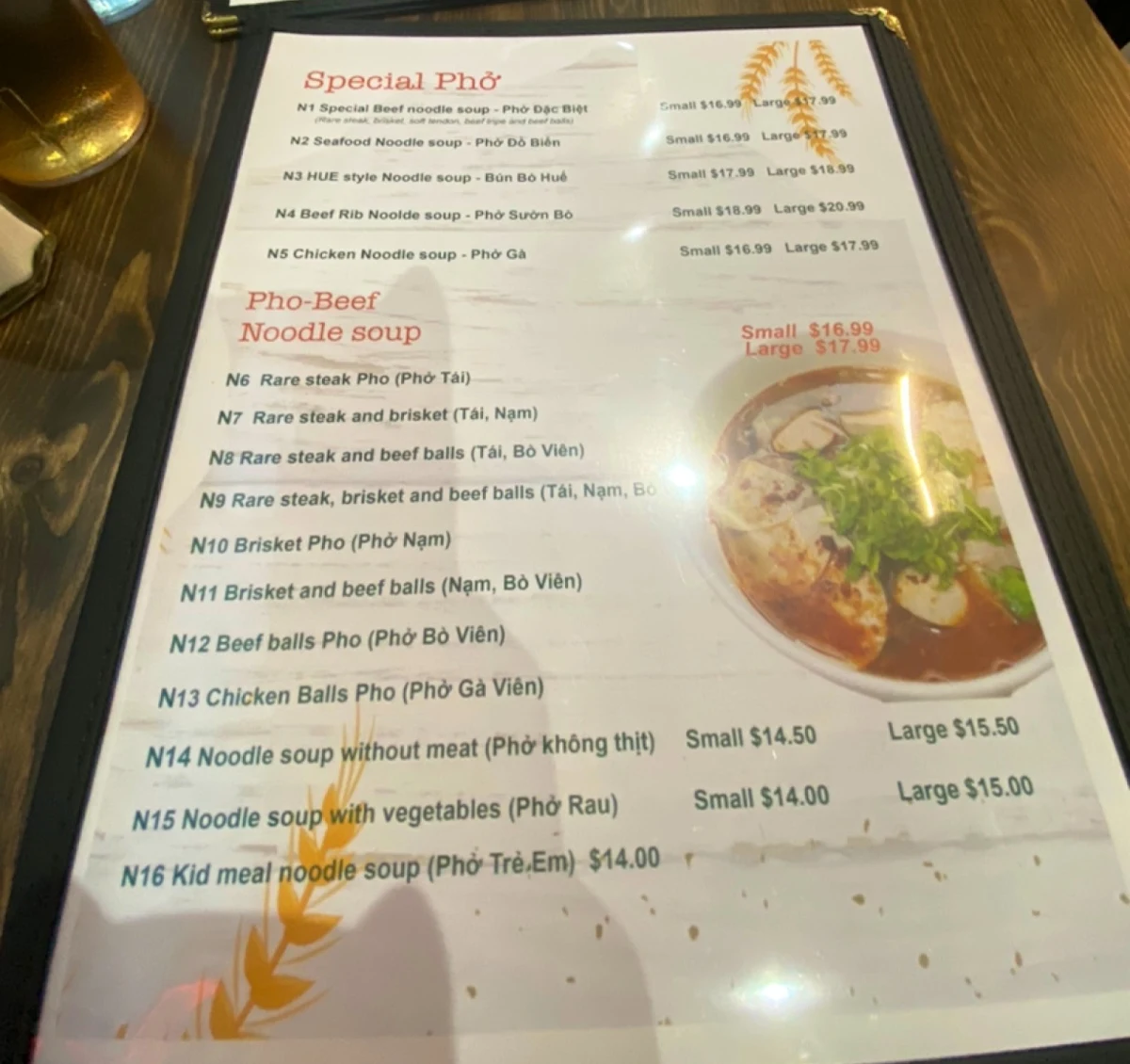 Menu, Pho Willoughby Vietnamese Cuisine