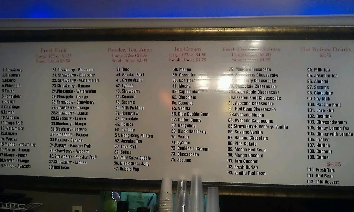 Menu, Green Leaf Bubble Tea
