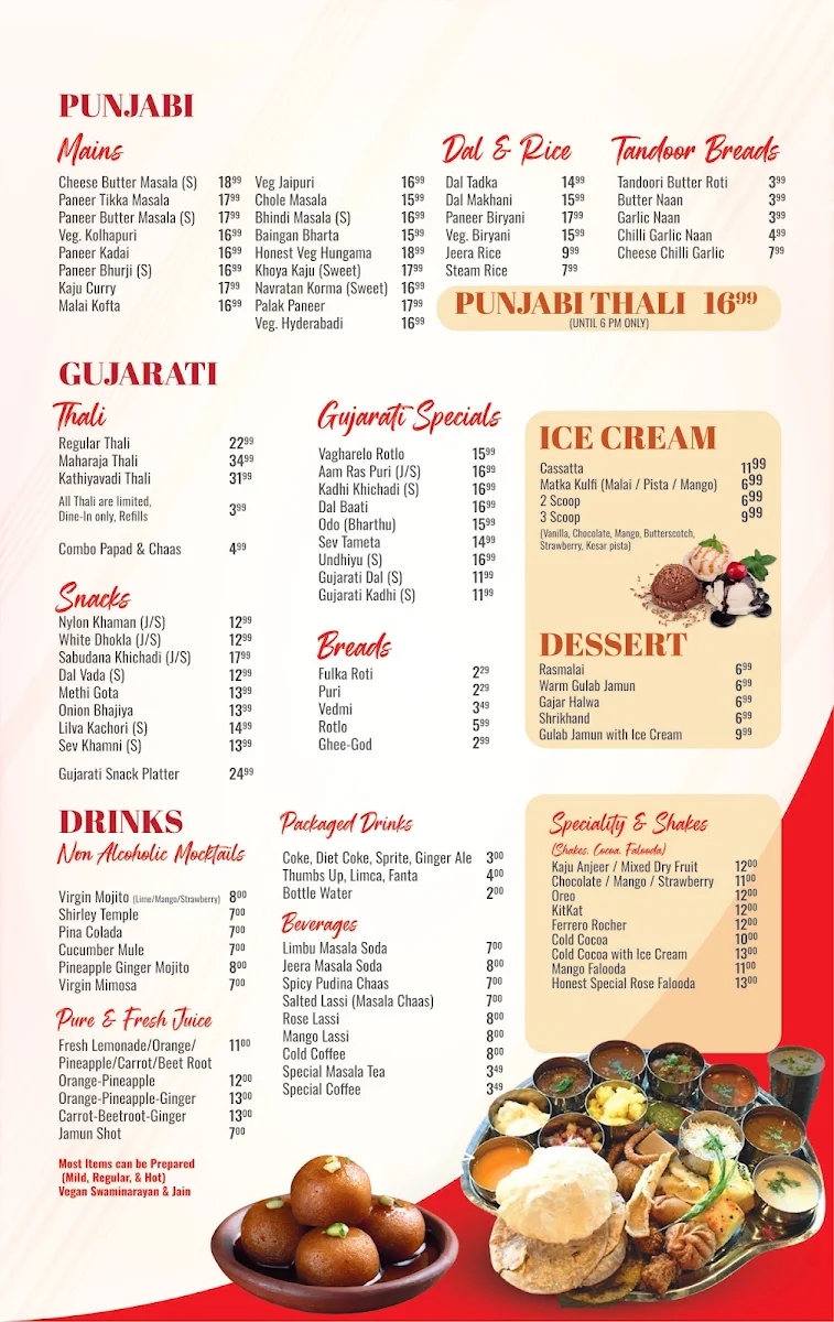 Menu, Honest Restaurant Surrey