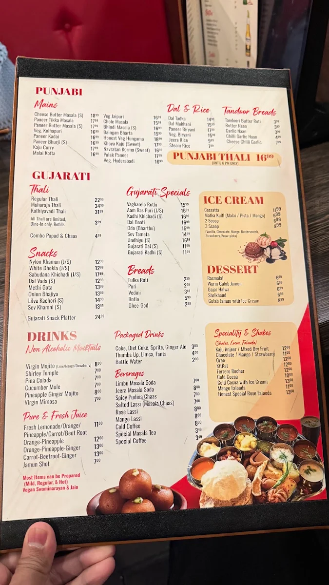 Menu, Honest Restaurant Surrey