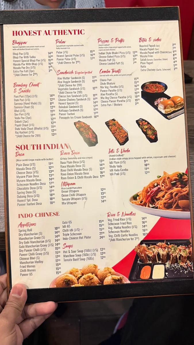 Menu, Honest Restaurant Surrey