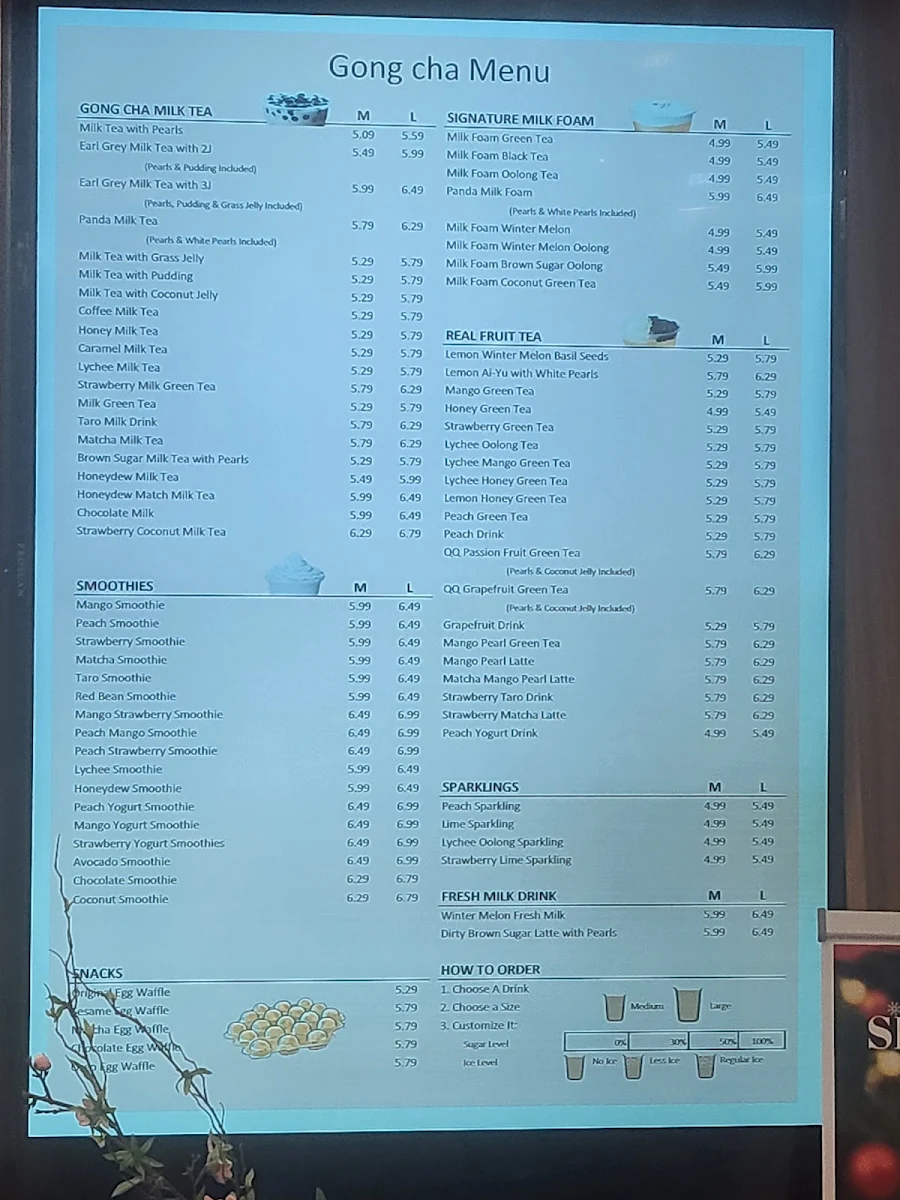 Menu, Gong cha