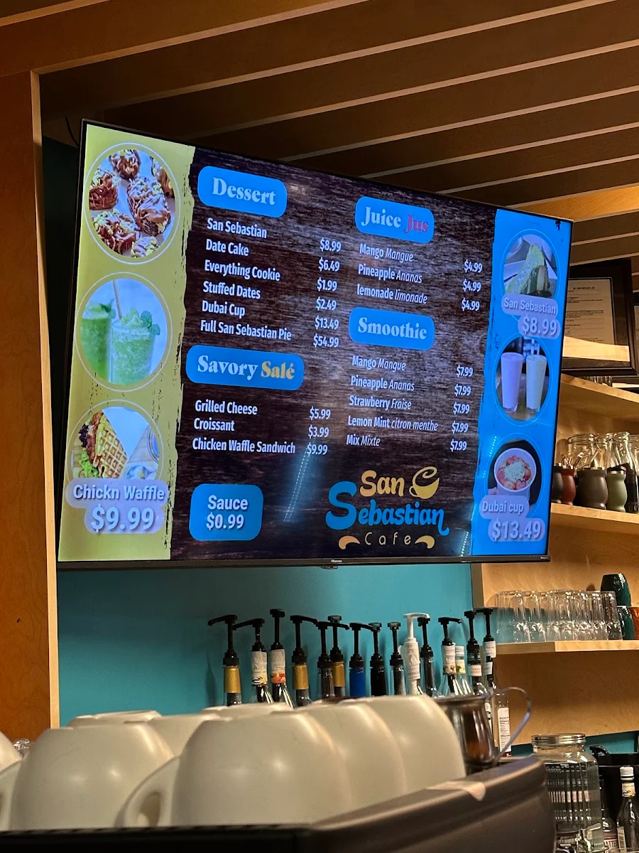 Menu, San Sebastian cafe