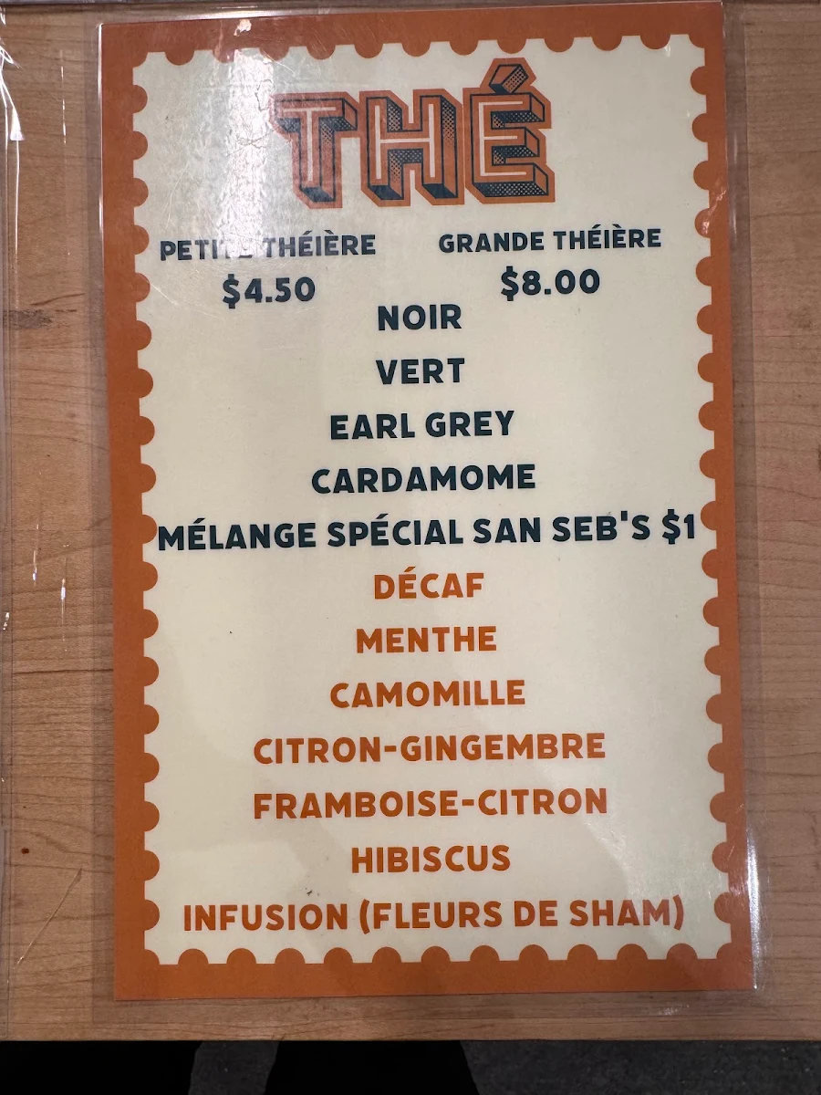 Menu, San Sebastian cafe
