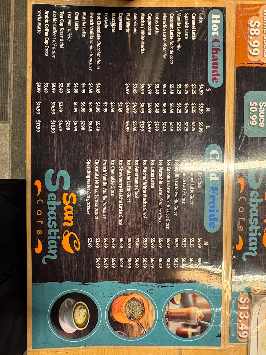 Menu, San Sebastian cafe