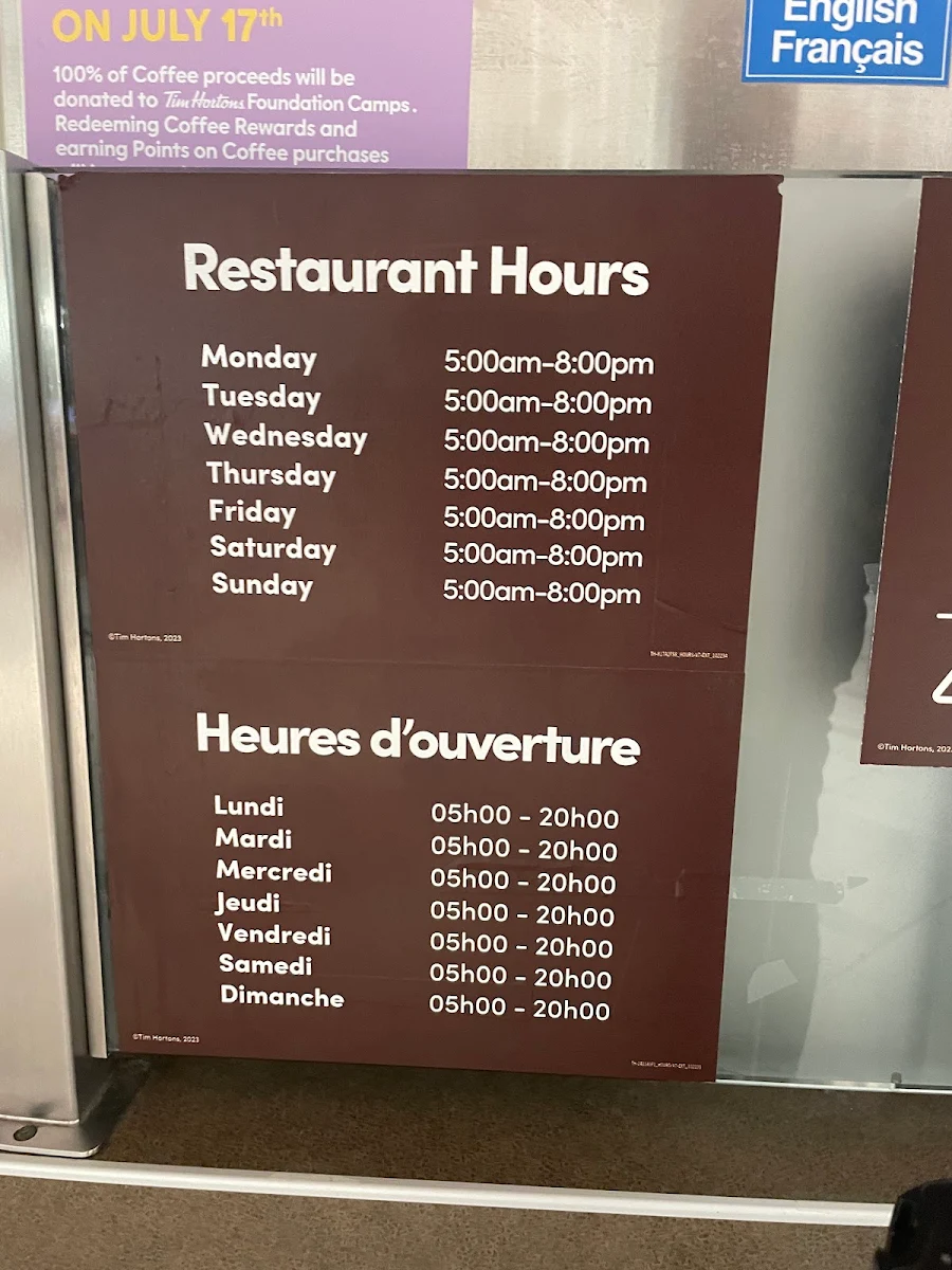 Menu, Tim Hortons