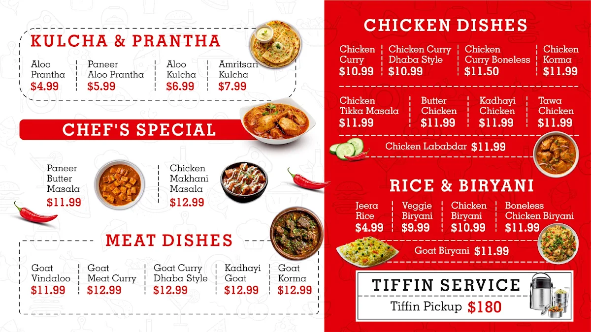 Menu, Chahal Dhaba Indian Cuisine