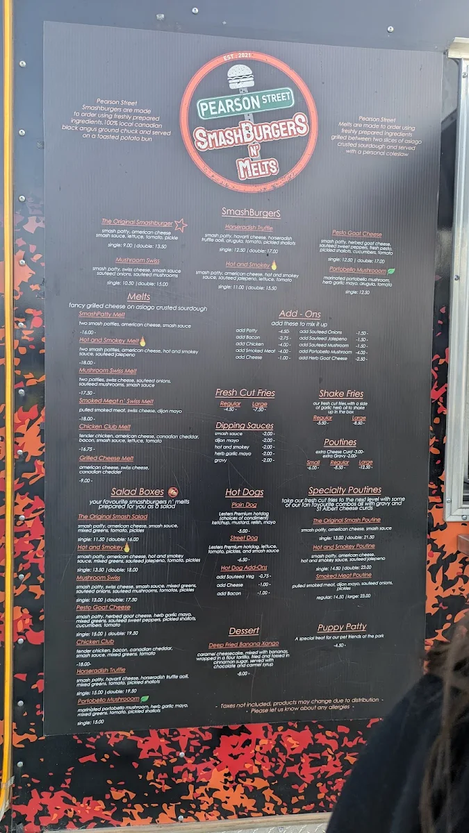 Menu, Pearson Street SmashBurgerS N’ Melts - Embrun