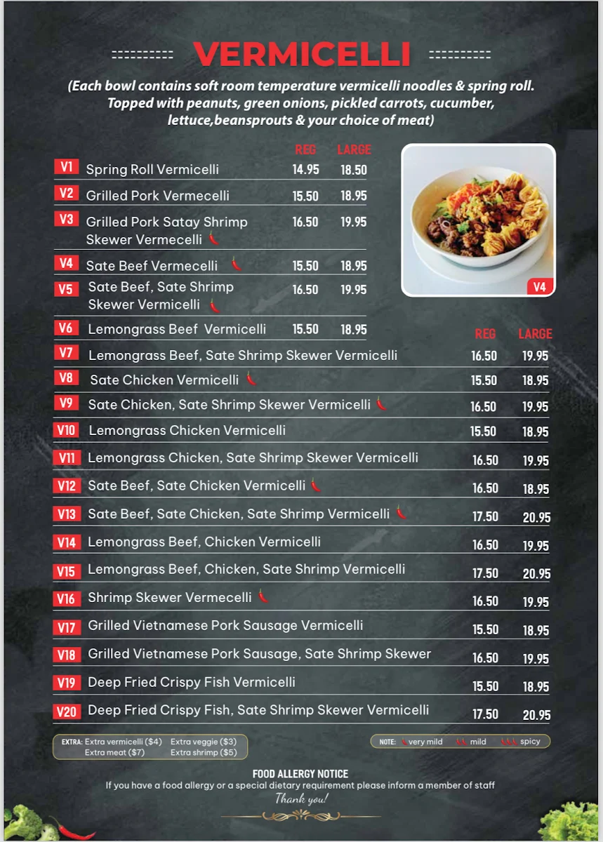 Menu, TiNi Vietnamese Restaurant