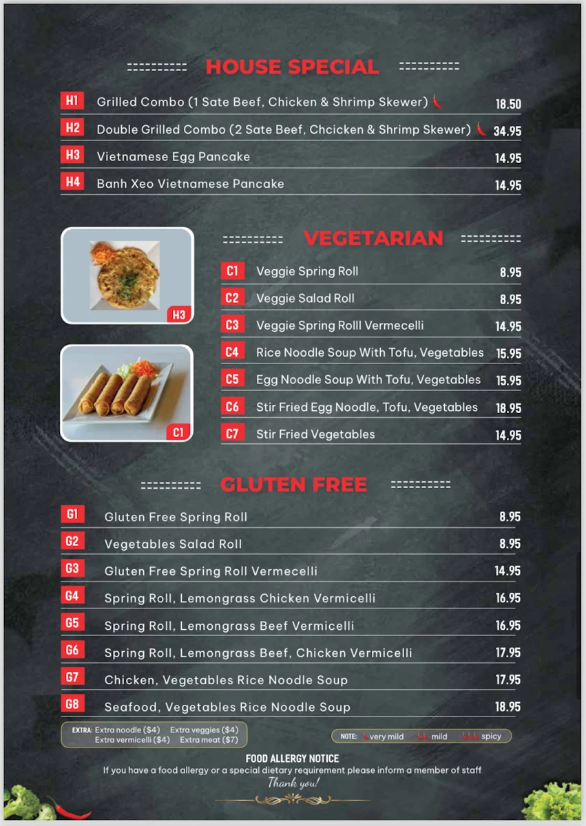 Menu, TiNi Vietnamese Restaurant