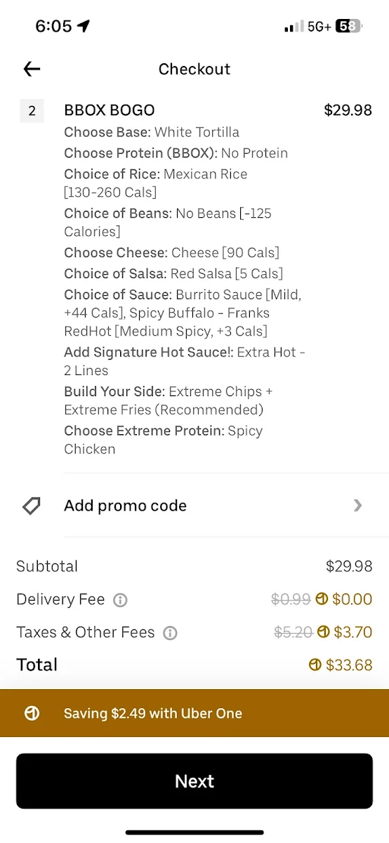 Menu, barBURRITO