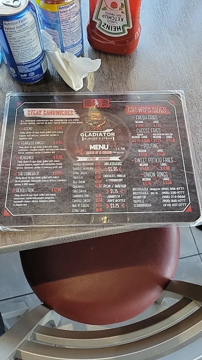 Menu, Gladiator Burger - Brampton