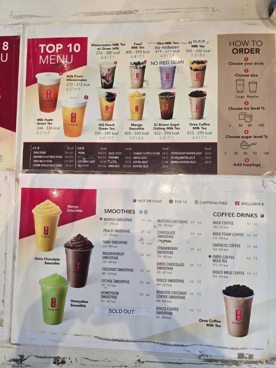 Menu, Gong Cha Kanata