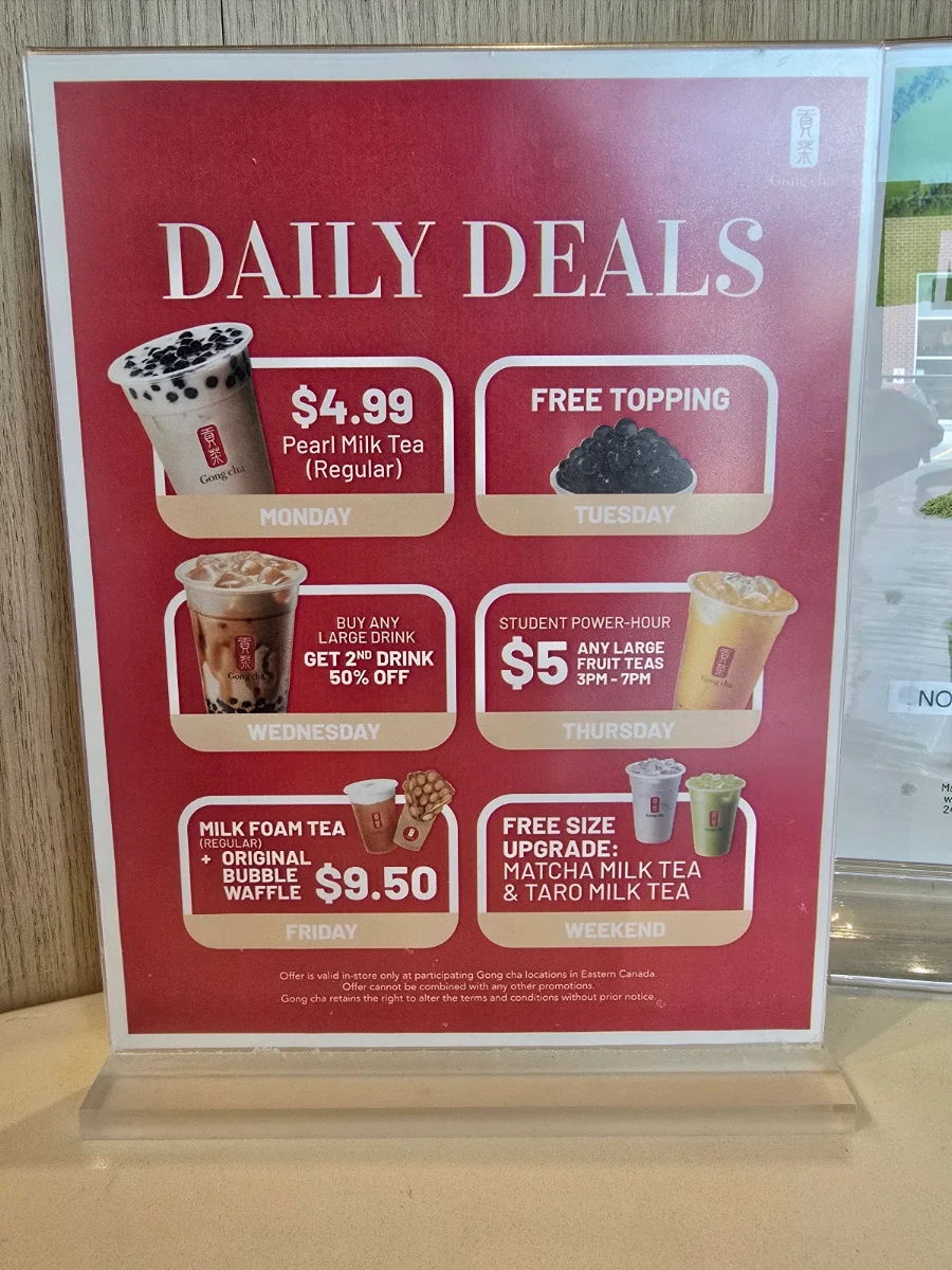 Menu, Gong Cha Kanata