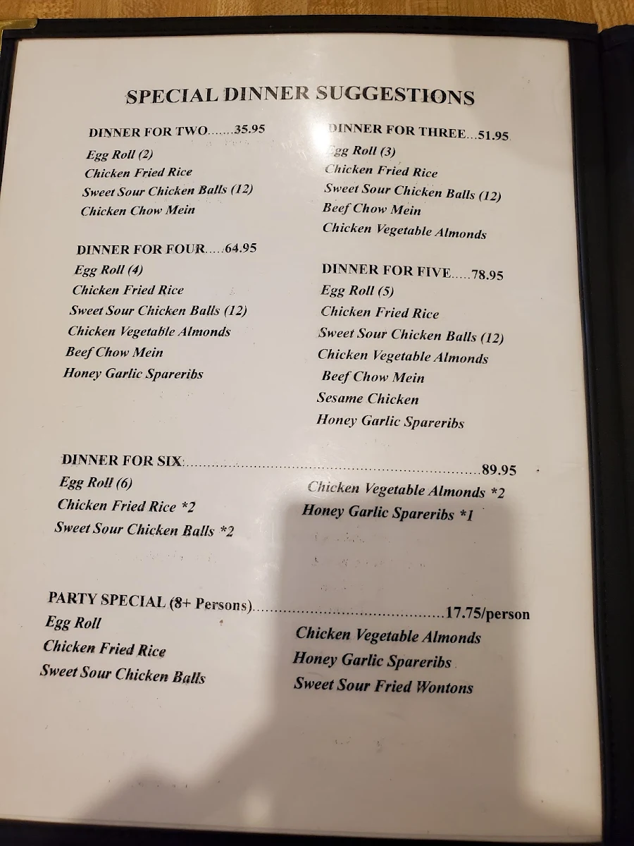 Menu, Manshou Restaurant