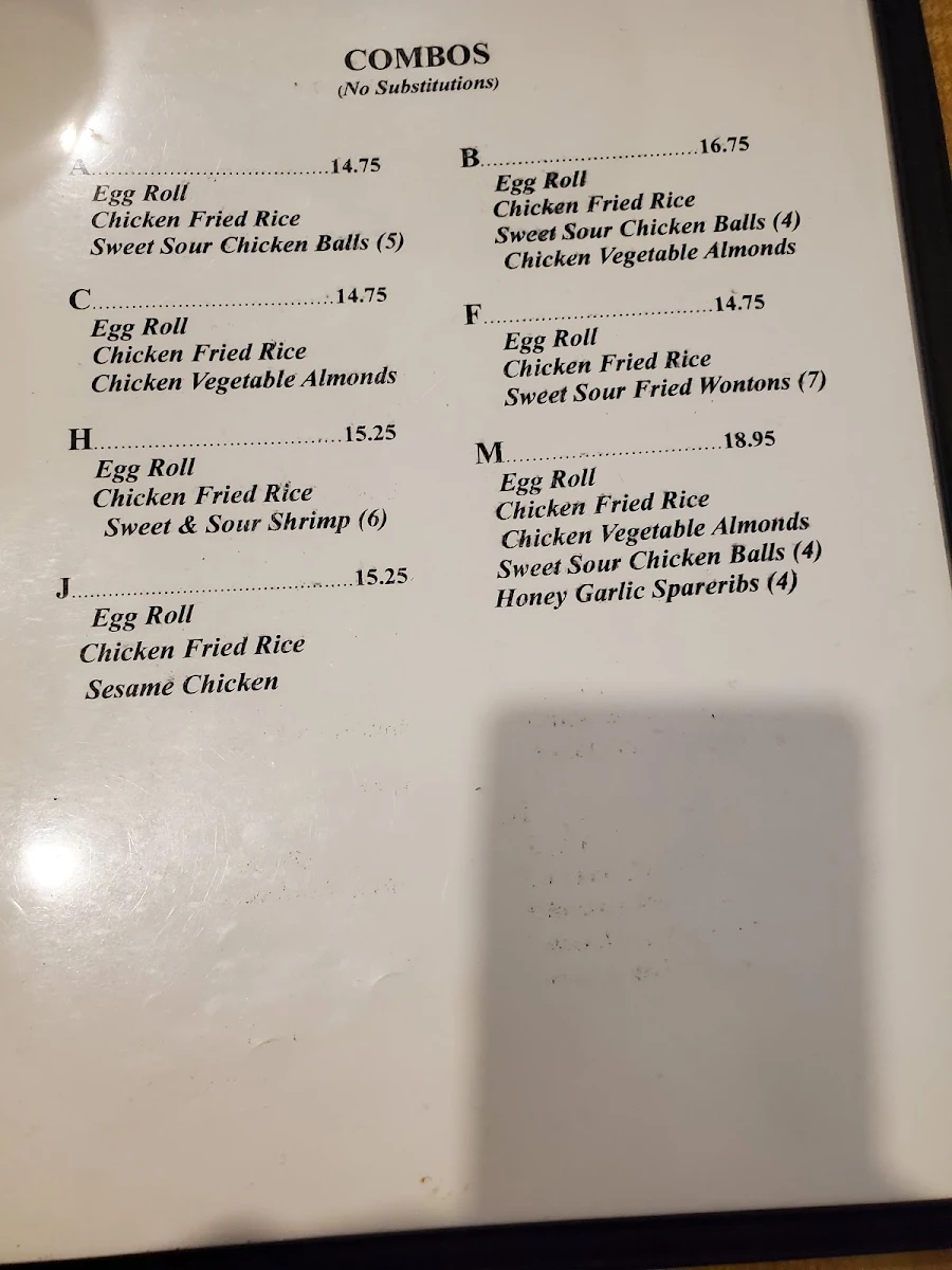 Menu, Manshou Restaurant