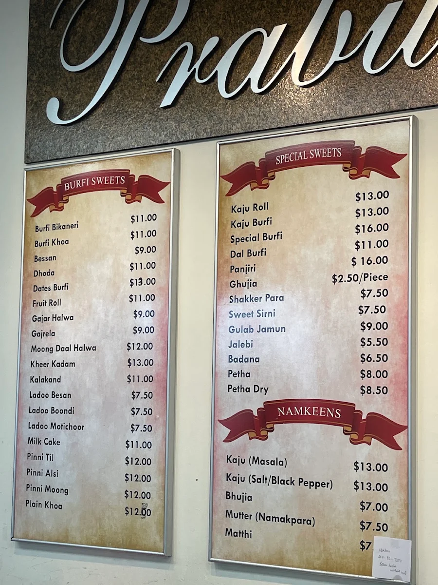 Menu, Prabu Sweets