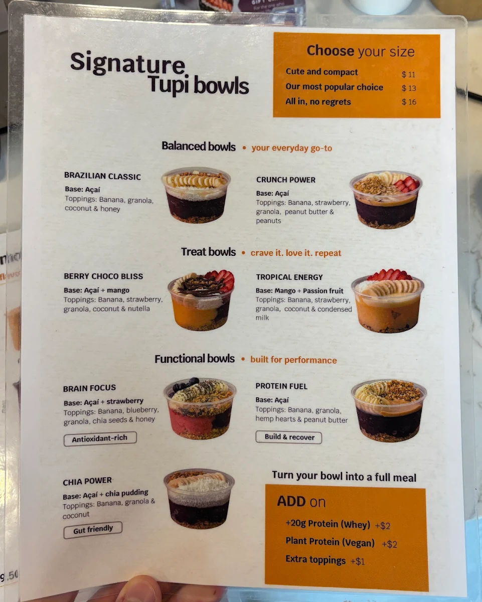 Menu, Tupí Açaí Bowls and Gelatos | Sherwood Park