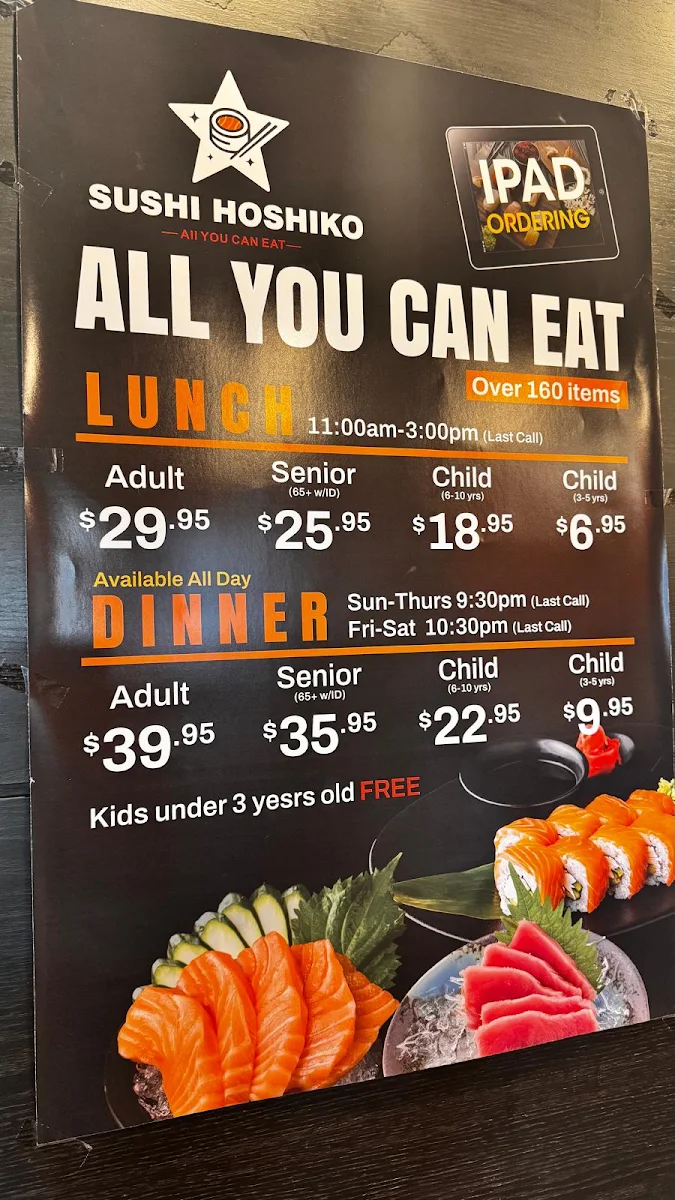 Menu, Sushi Hoshiko