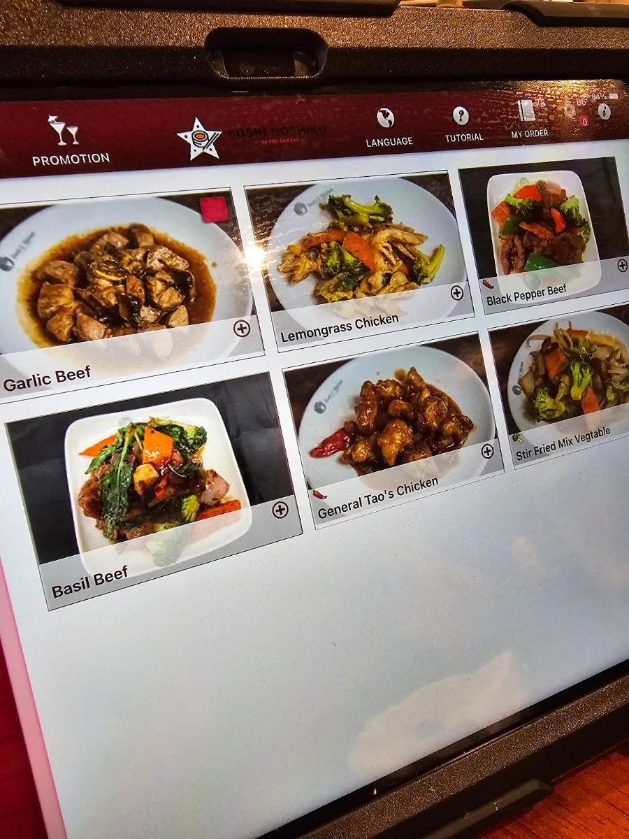 Menu, Sushi Hoshiko