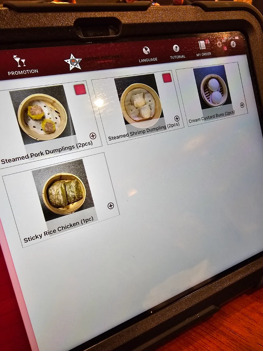 Menu, Sushi Hoshiko