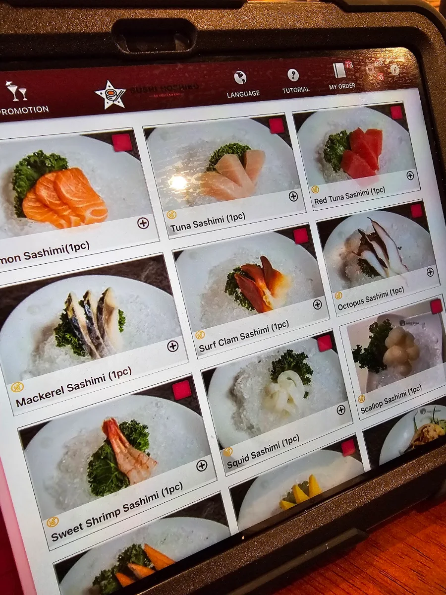 Menu, Sushi Hoshiko