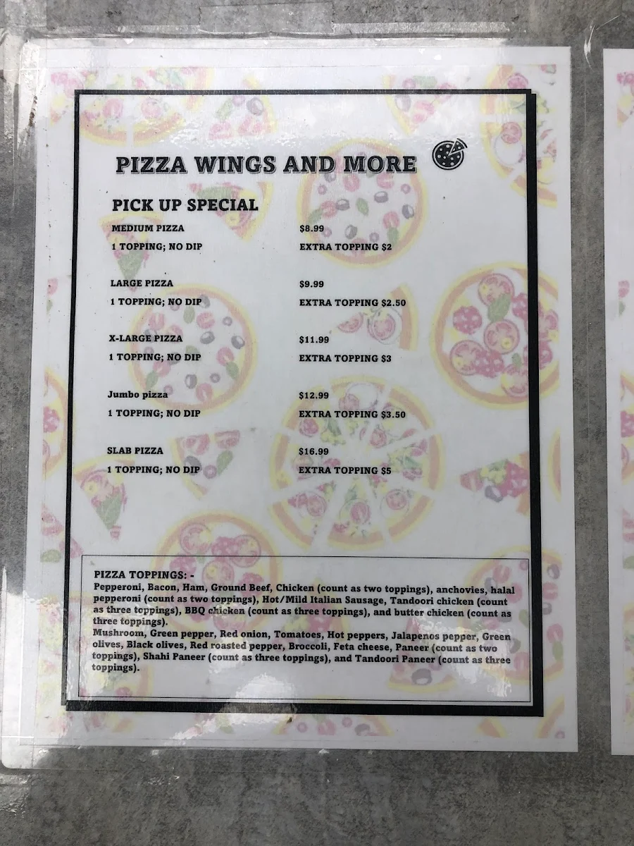 Menu, Pizza Wings & More