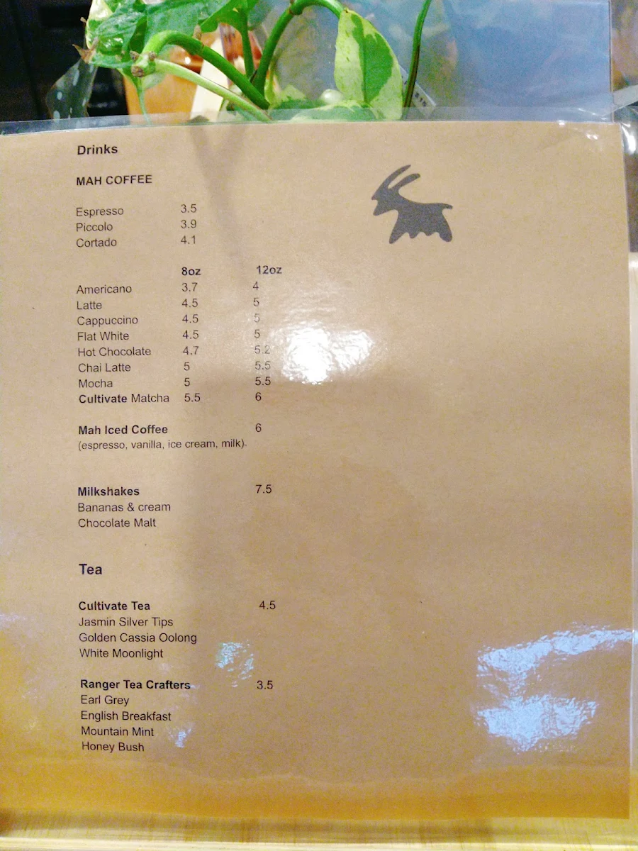 Menu, Mah Milk Bar - Victoria Dr