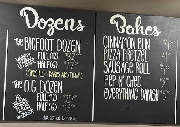 Menu, Bigfoot Donuts