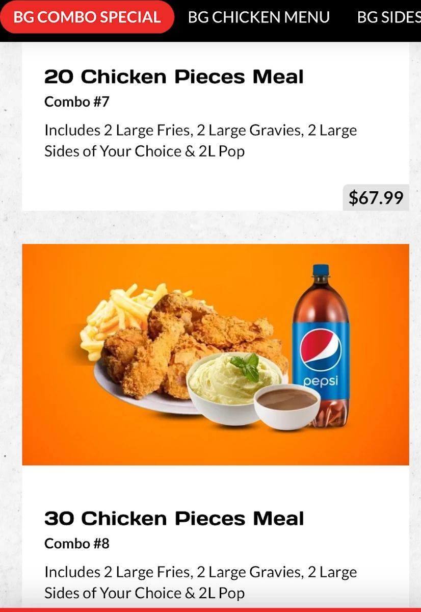 Menu, Canadian Pizza Unlimited & BigGuy's Fried Chicken