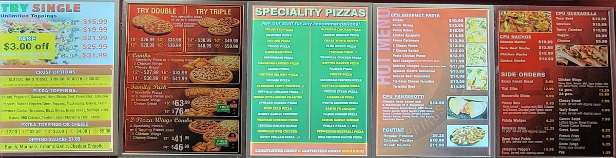 Menu, Canadian Pizza Unlimited & BigGuy's Fried Chicken
