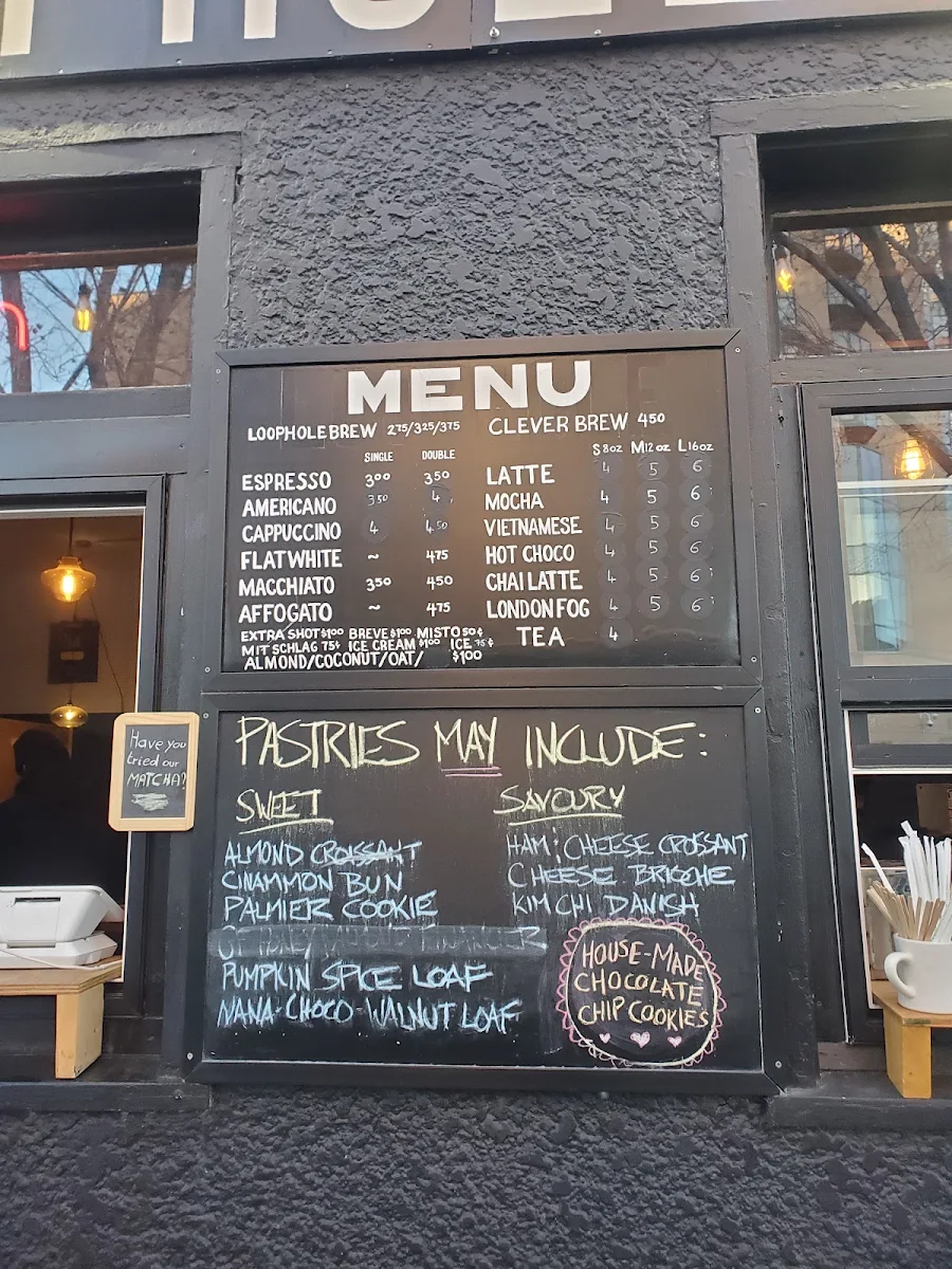 Menu, Loophole Coffee Bar