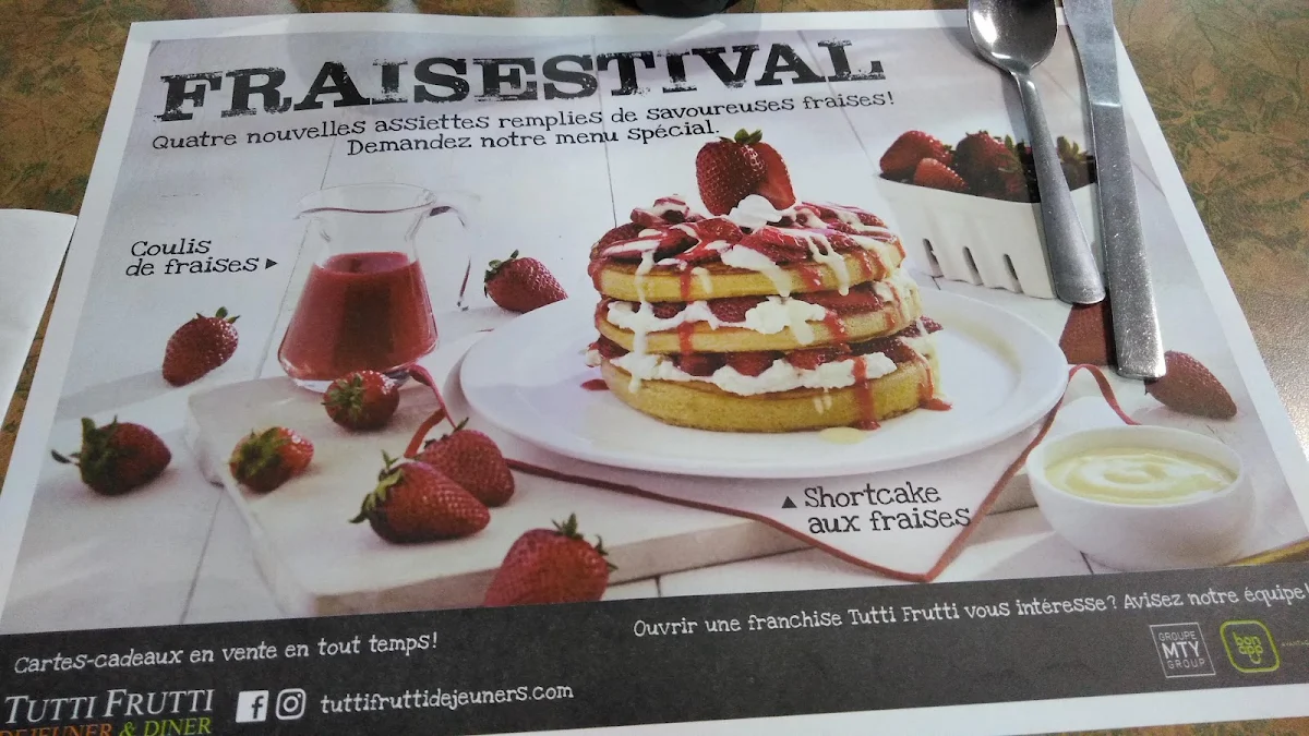 Menu, Tutti Frutti déjeuner et diner