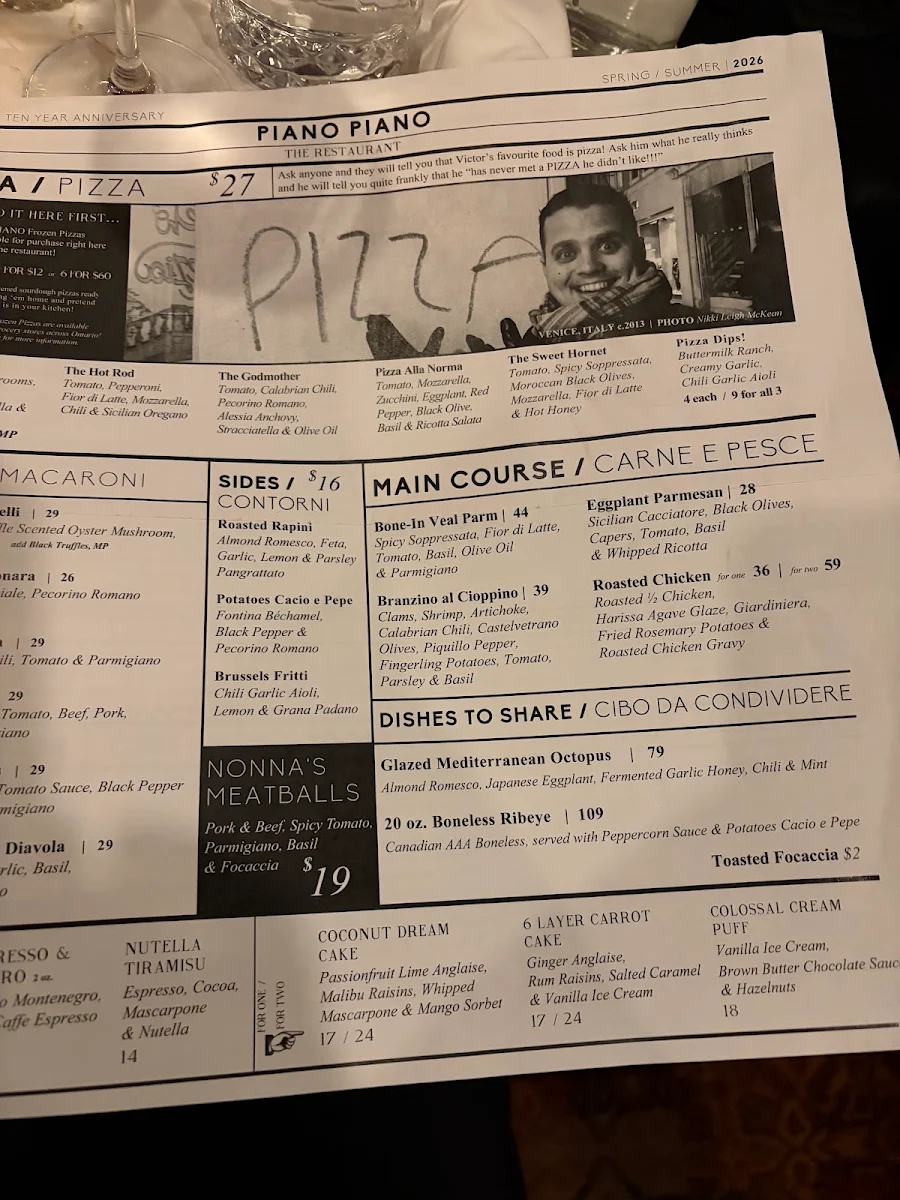 Menu, Piano Piano Hamilton
