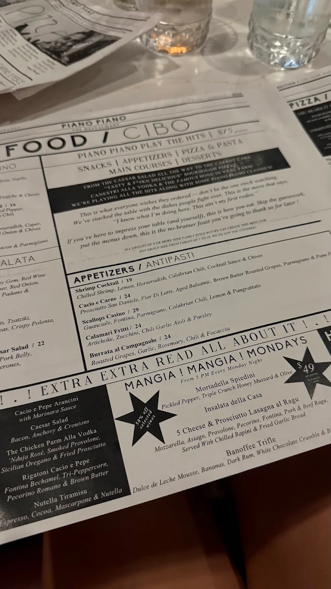 Menu, Piano Piano Hamilton