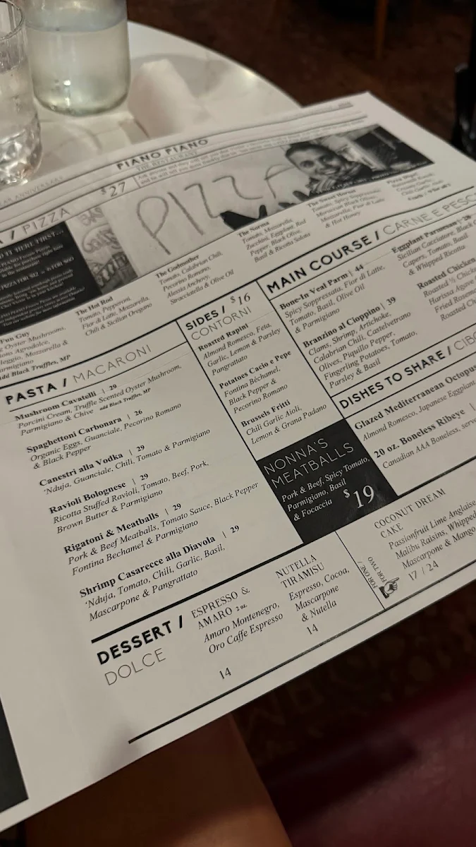 Menu, Piano Piano Hamilton