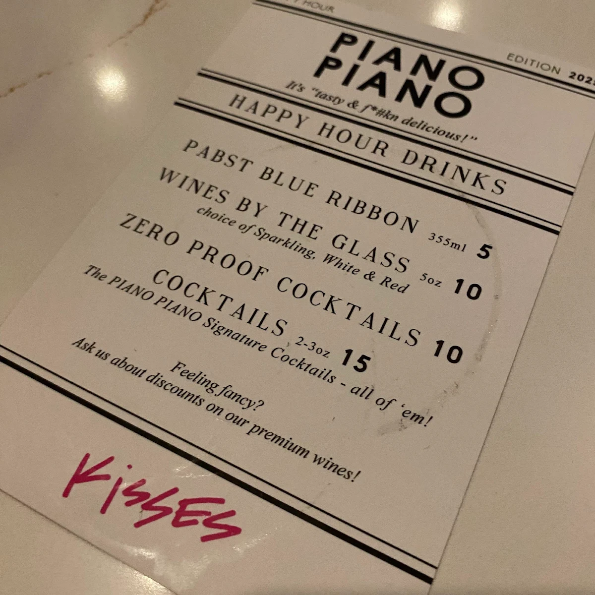 Menu, Piano Piano Hamilton