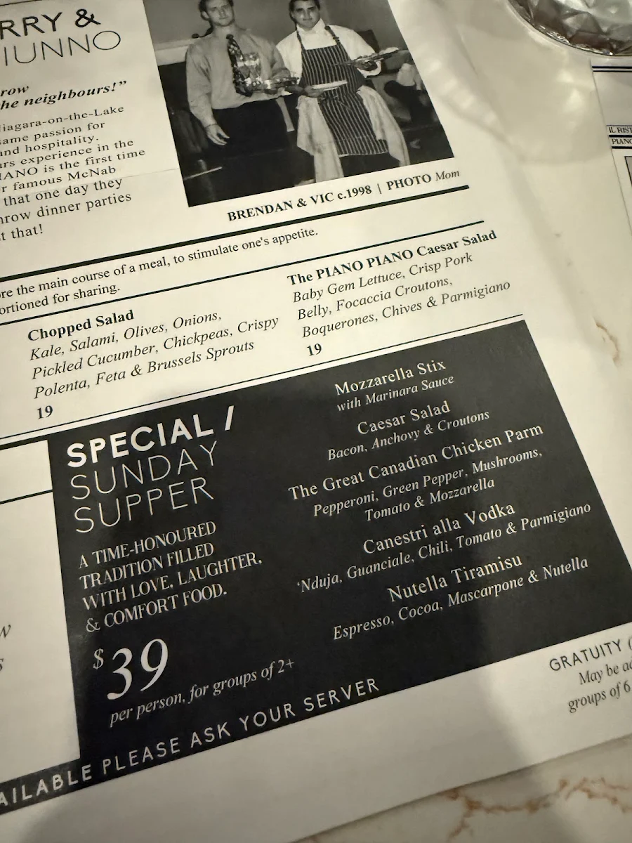 Menu, Piano Piano Hamilton