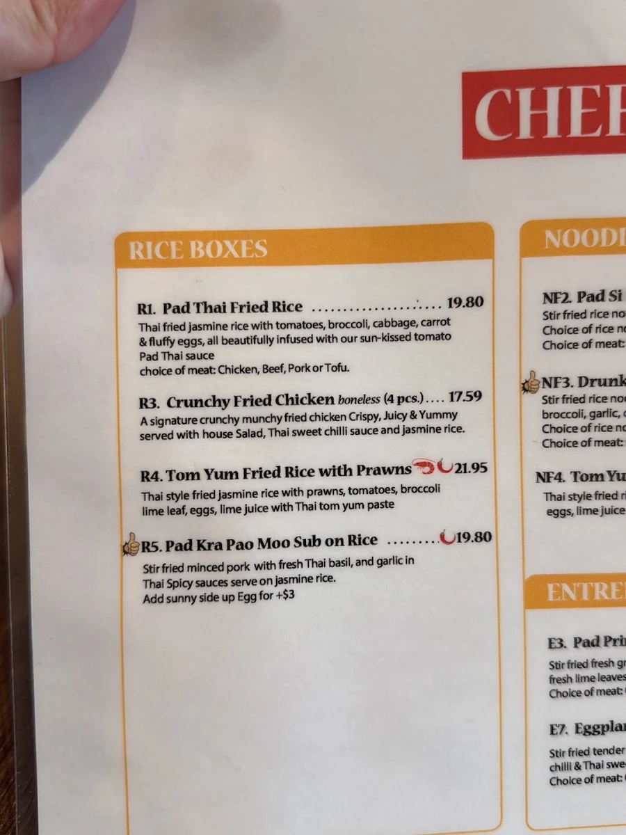Menu, Thai Away Home on Cambie