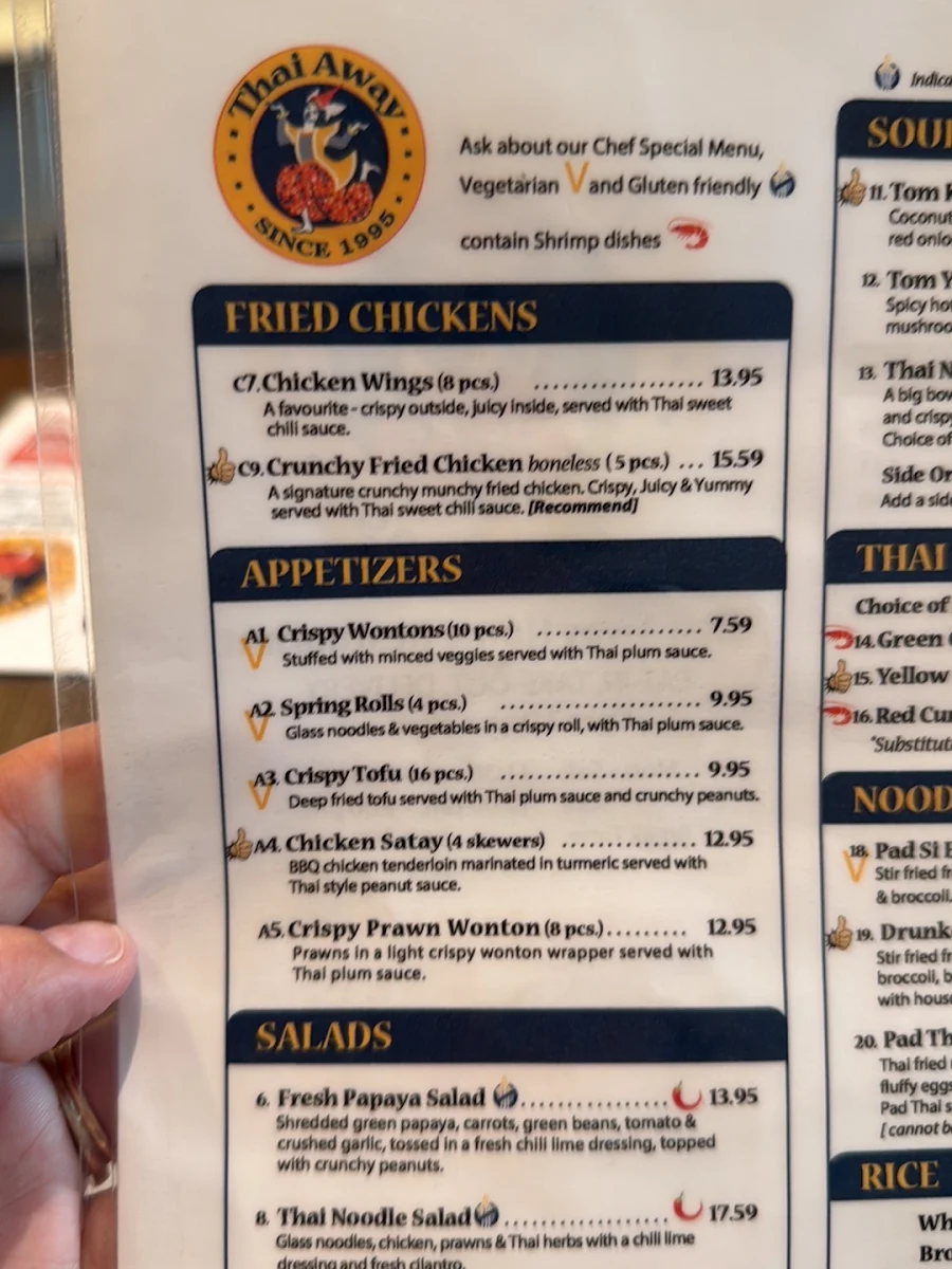 Menu, Thai Away Home on Cambie