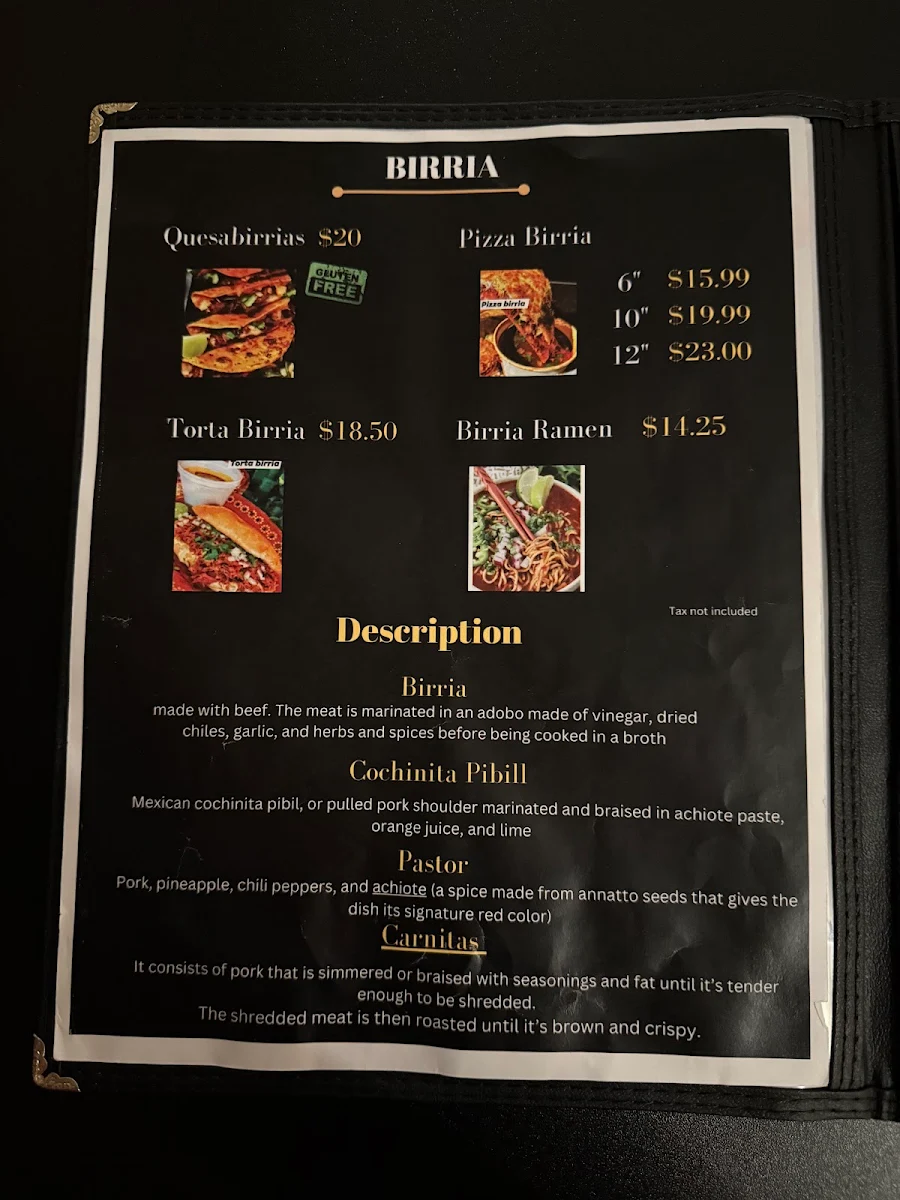 Menu, La Casa de Maria