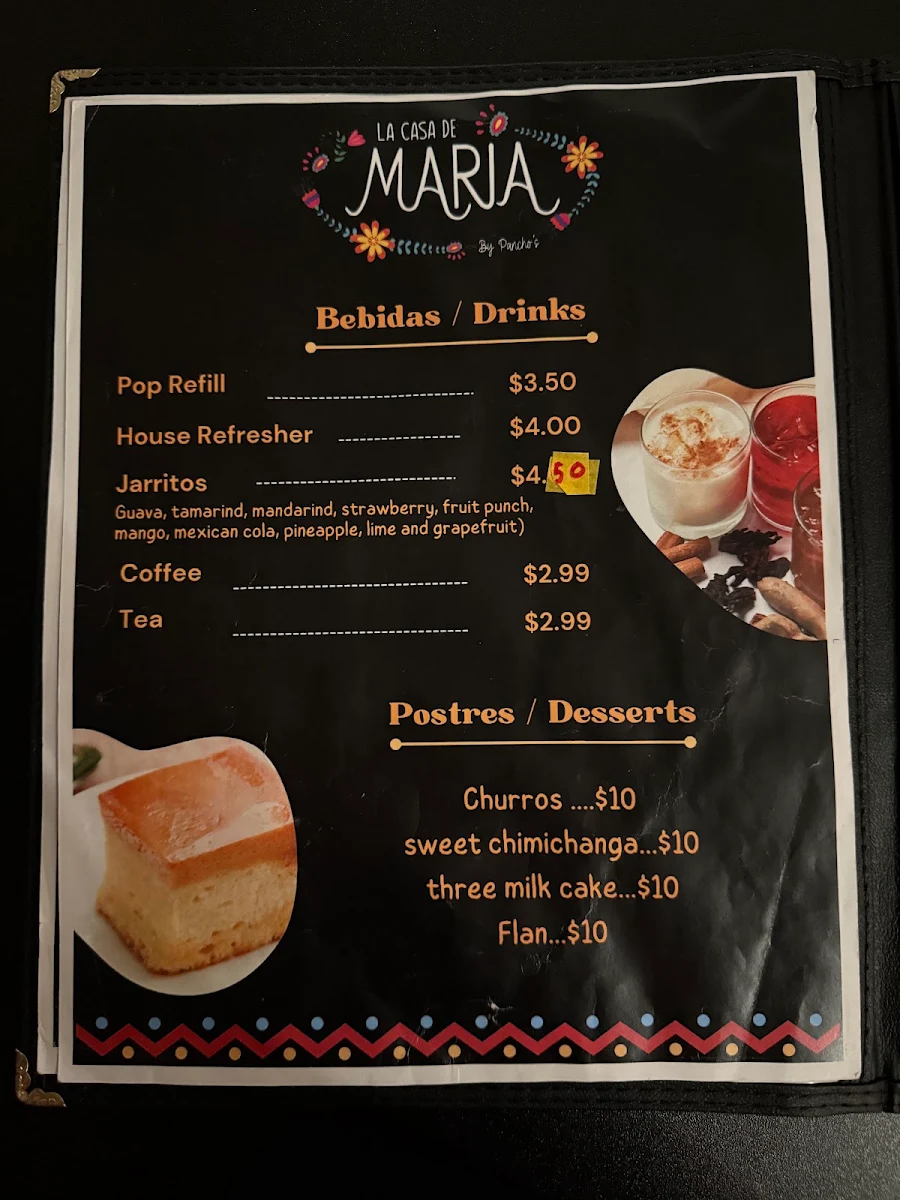 Menu, La Casa de Maria