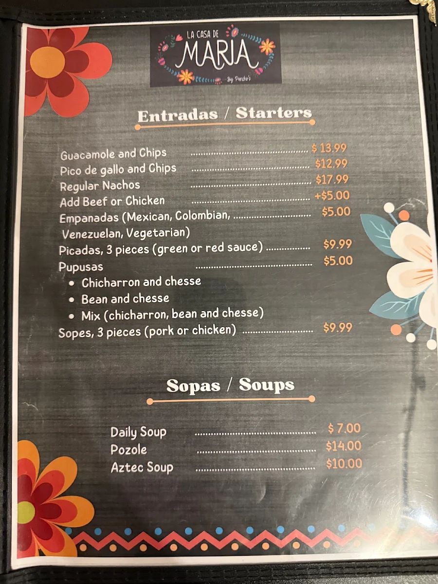 Menu, La Casa de Maria