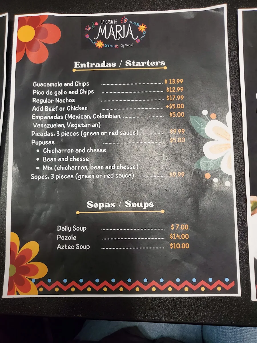 Menu, La Casa de Maria
