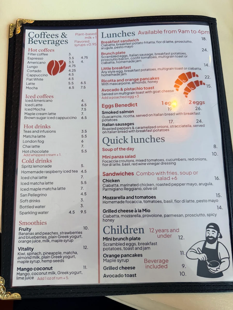 Menu, Chez Mio Café-Bistro
