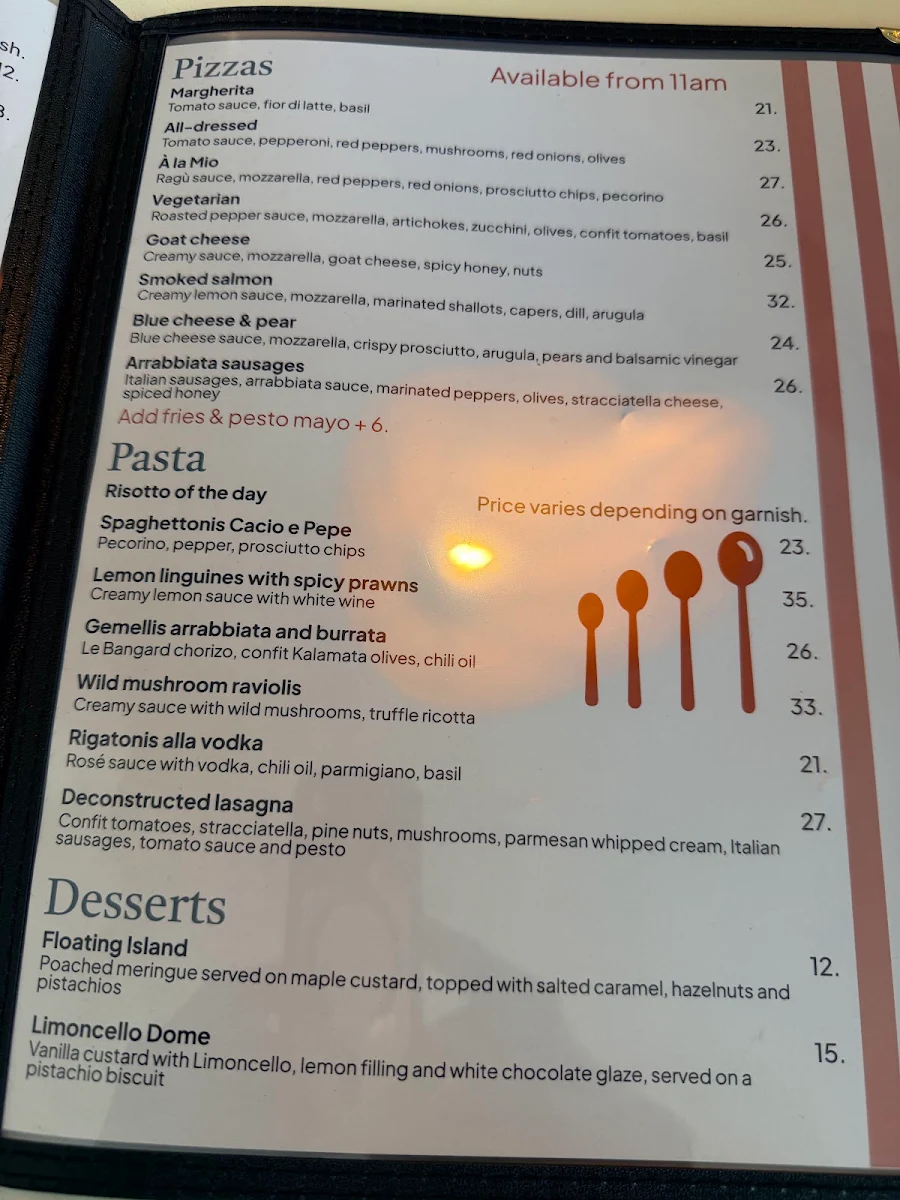 Menu, Chez Mio Café-Bistro