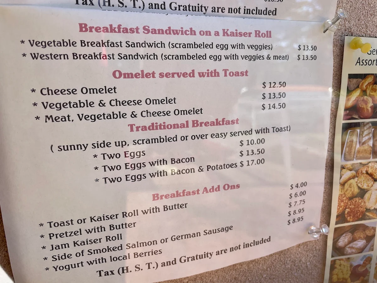 Menu, German Bakery Sachsen Cafe & Restaurant